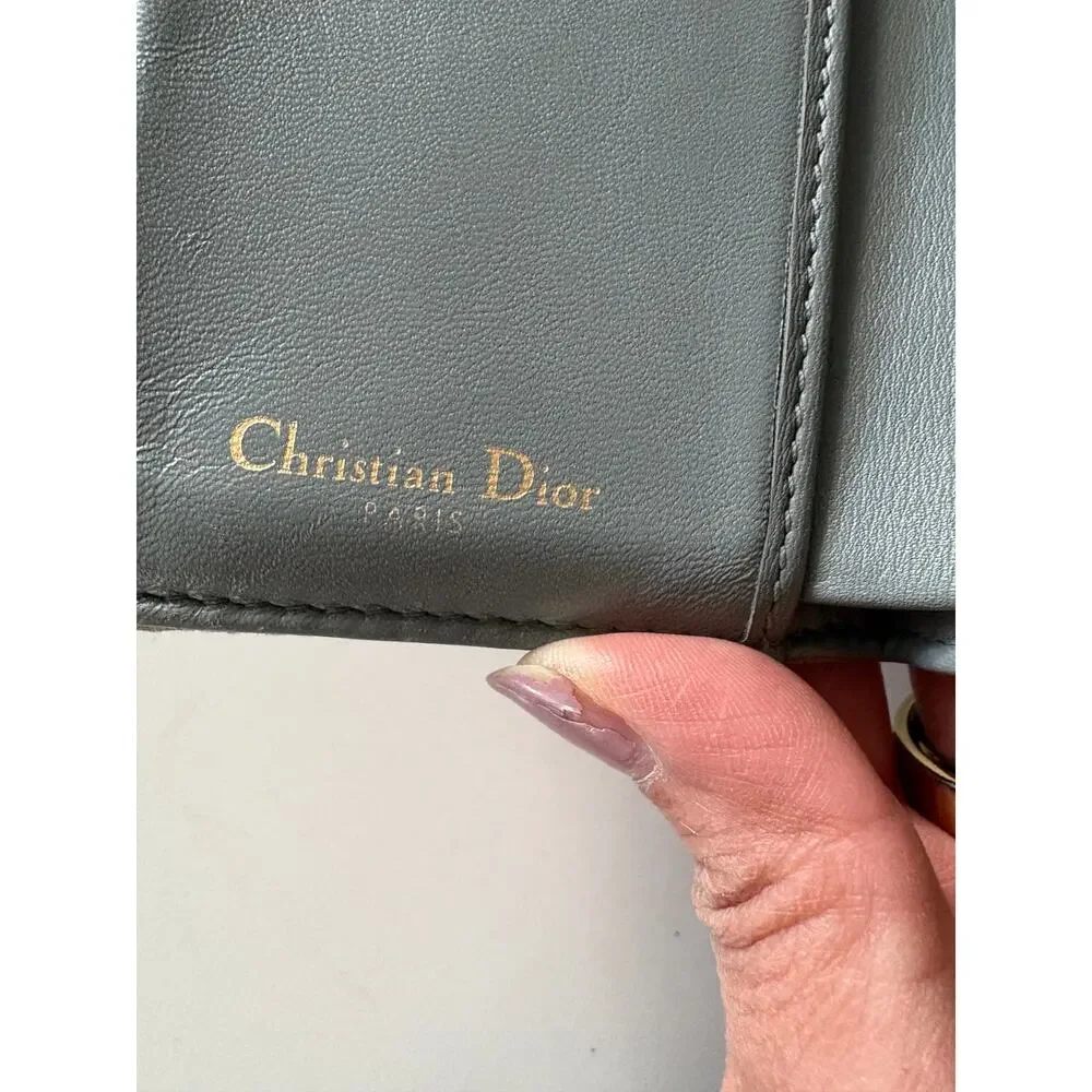 Christian Dior Saddle Lotus Trifold Wallet Blue Oblique Jacquard Gold D Charm